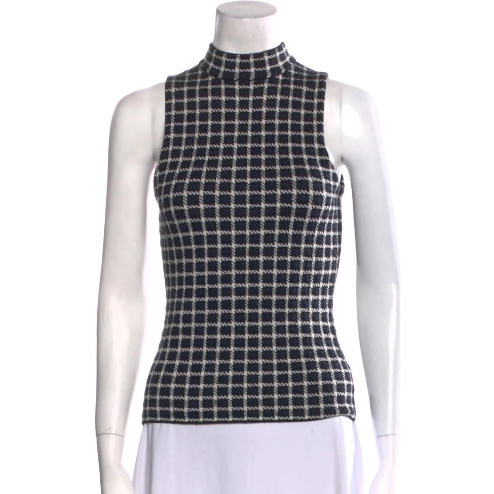 Theory 100% Wool Plaid Print Sleeveless Turtleneck Size M